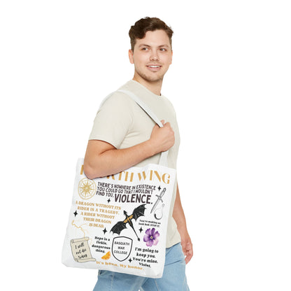 Fourth Wing Quote Tote Bag | Basgiath, Dragons & Violet Romance Design