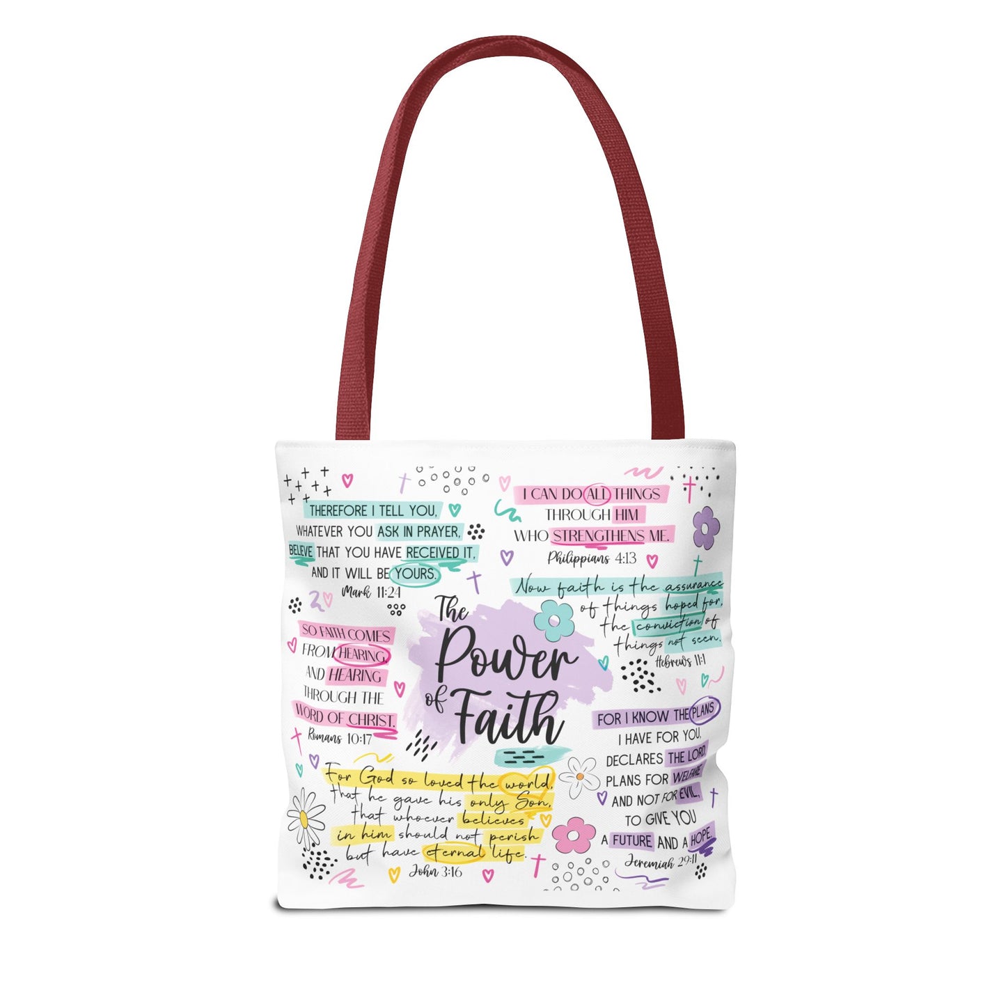 The Power of Faith | Christian Scripture Tote Bag | Inspirational Bible Verse Bag | Religious Gift for Women