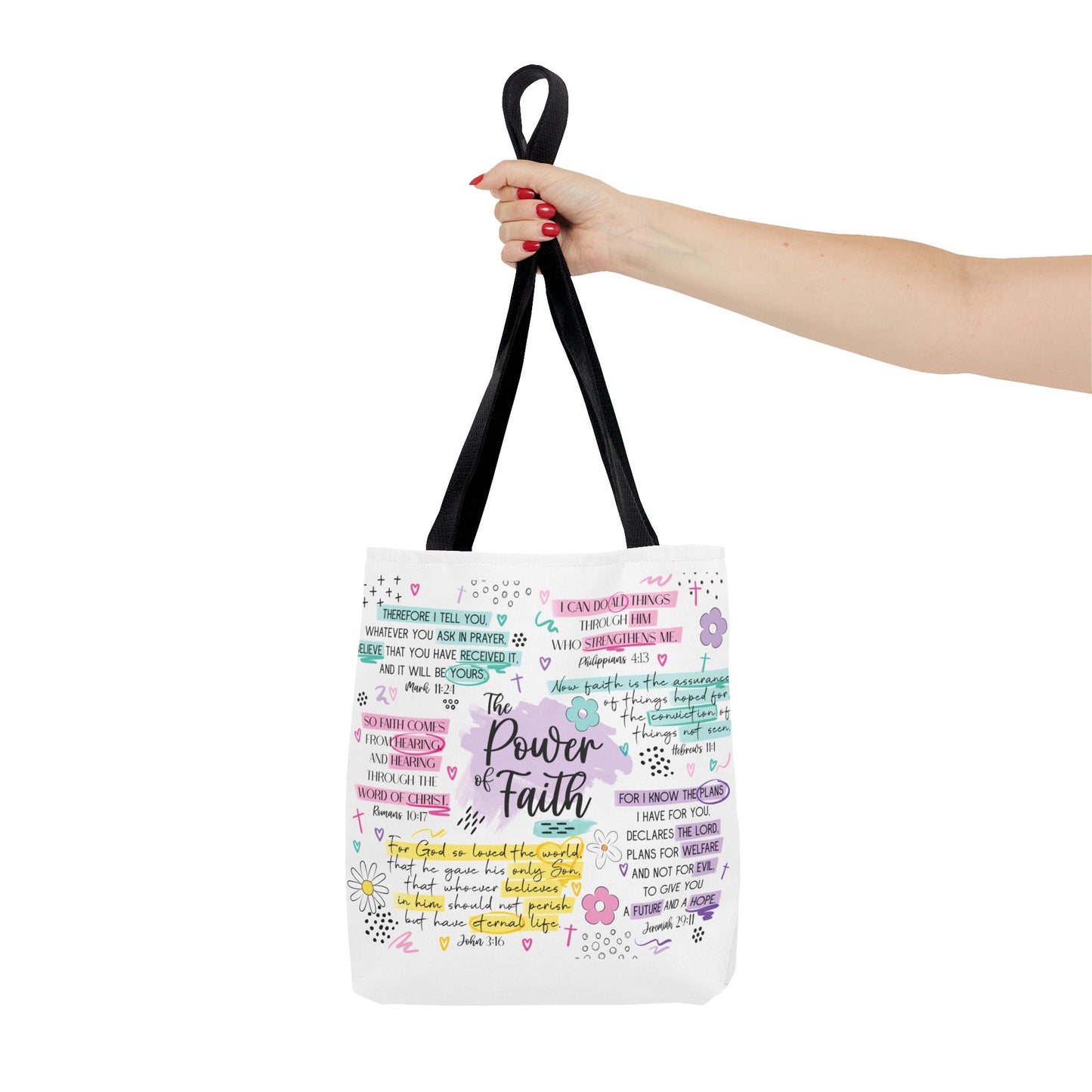 The Power of Faith | Christian Scripture Tote Bag | Inspirational Bible Verse Bag | Religious Gift for Women