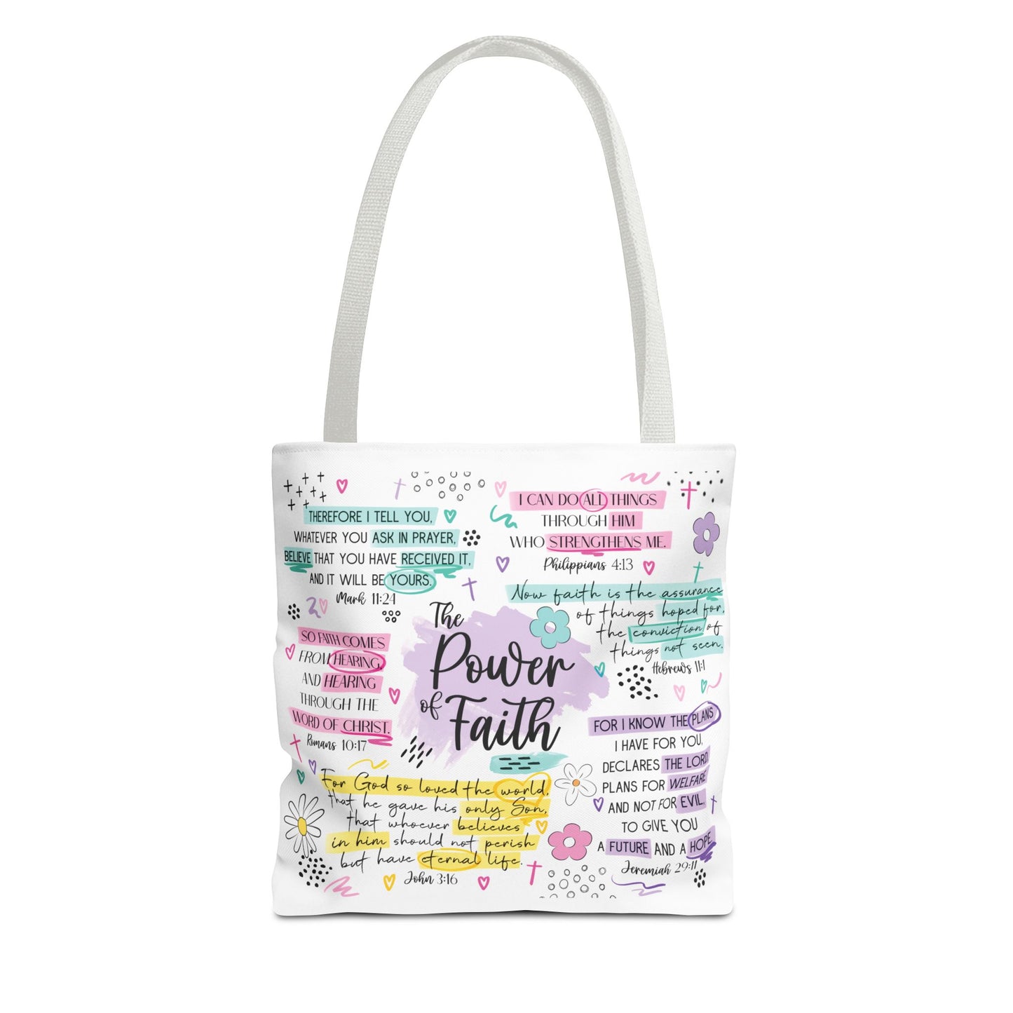 The Power of Faith | Christian Scripture Tote Bag | Inspirational Bible Verse Bag | Religious Gift for Women