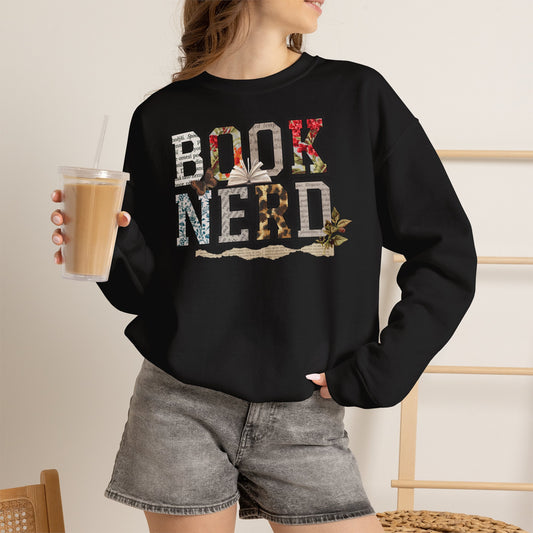 Book Nerd Crewneck Sweatshirt — Vintage Floral Typography