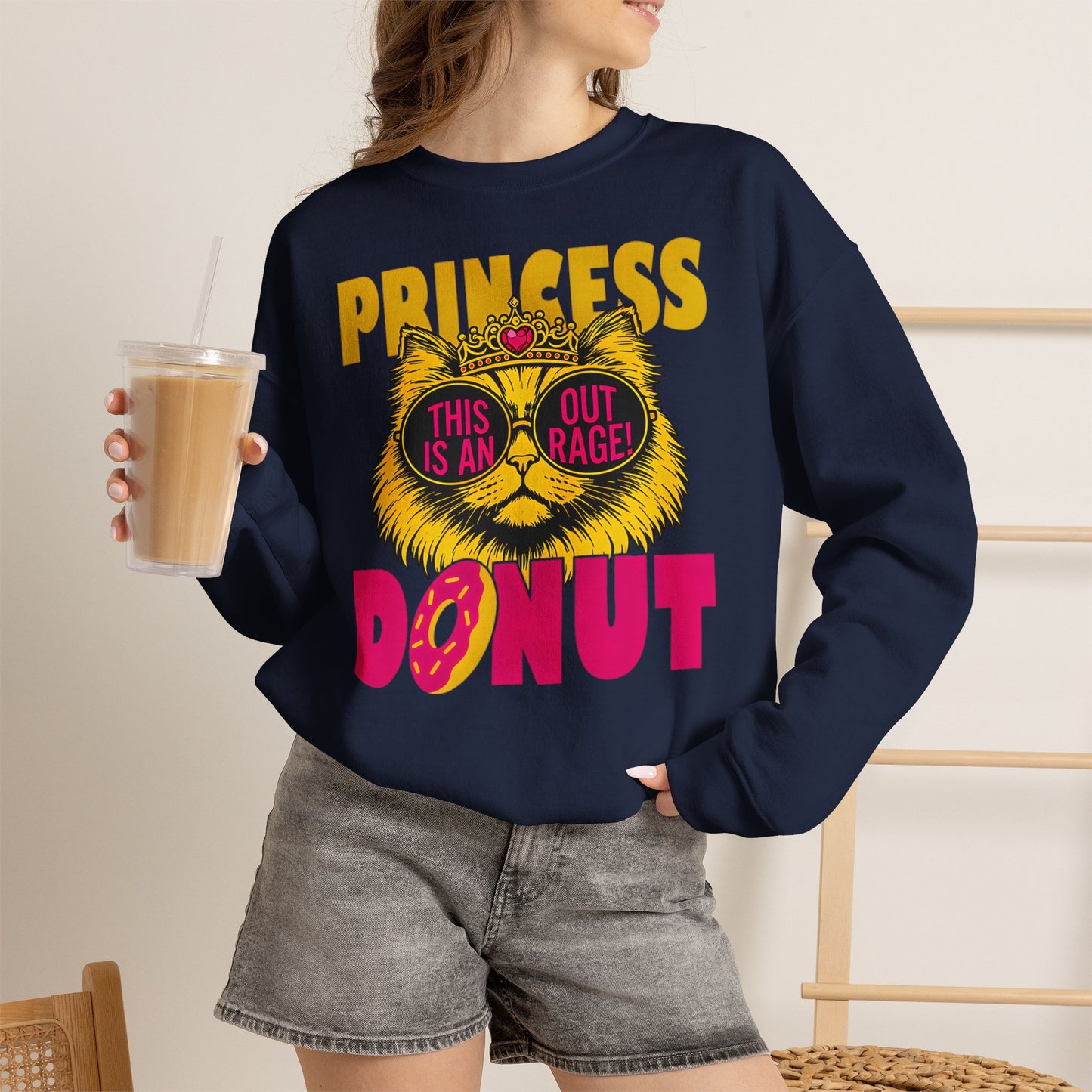 Princess Donut "This Is an Outrage!" Sweatshirt | Dungeon Crawler Carl Inspired Crewneck | Princess Donut Fan Gift | Funny Cat Sweatshirt