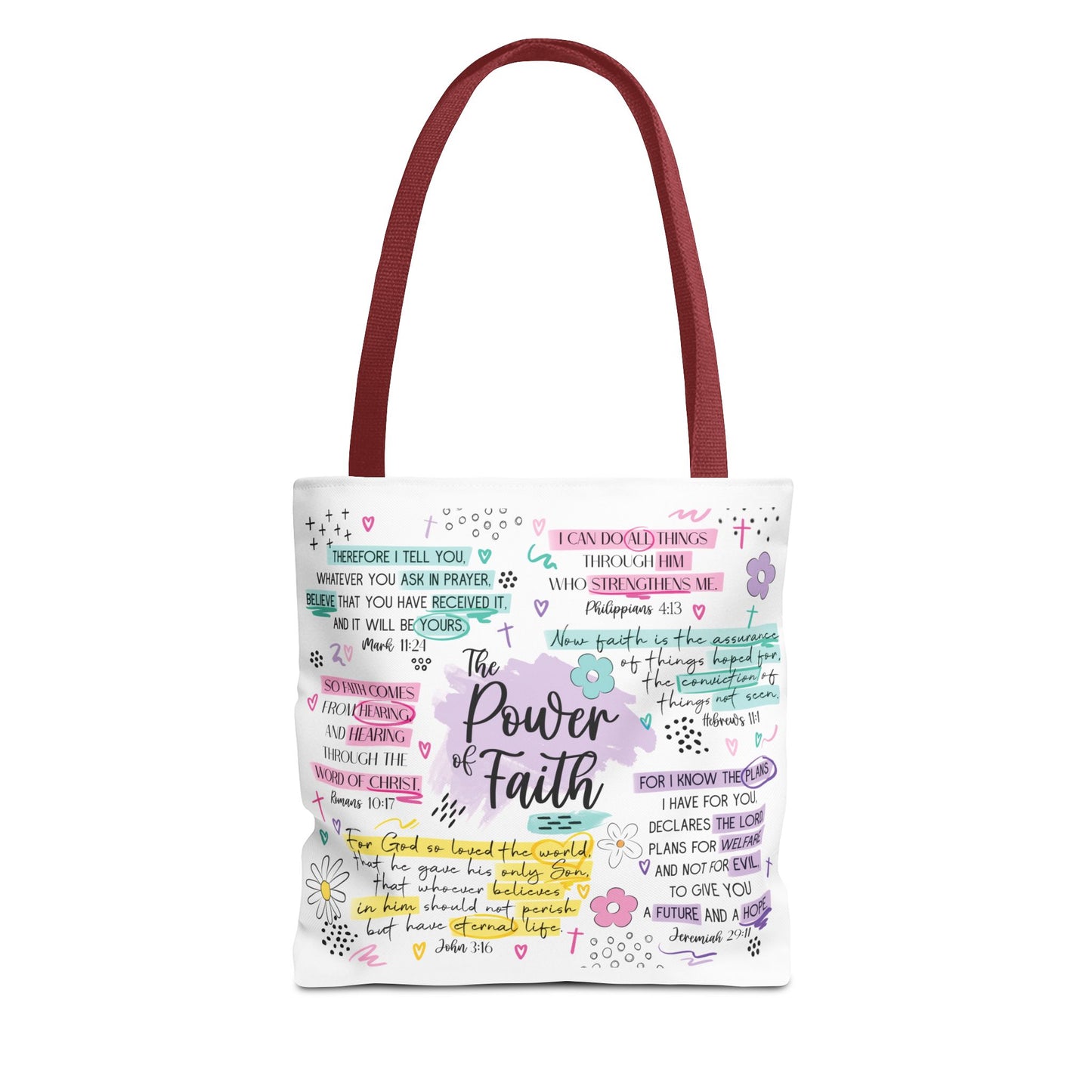 The Power of Faith | Christian Scripture Tote Bag | Inspirational Bible Verse Bag | Religious Gift for Women