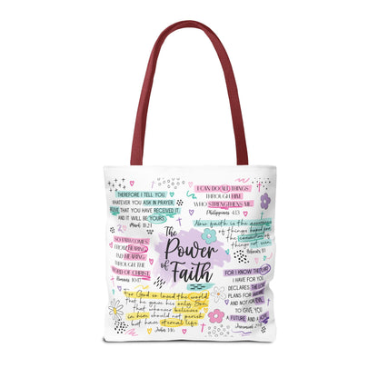 The Power of Faith | Christian Scripture Tote Bag | Inspirational Bible Verse Bag | Religious Gift for Women