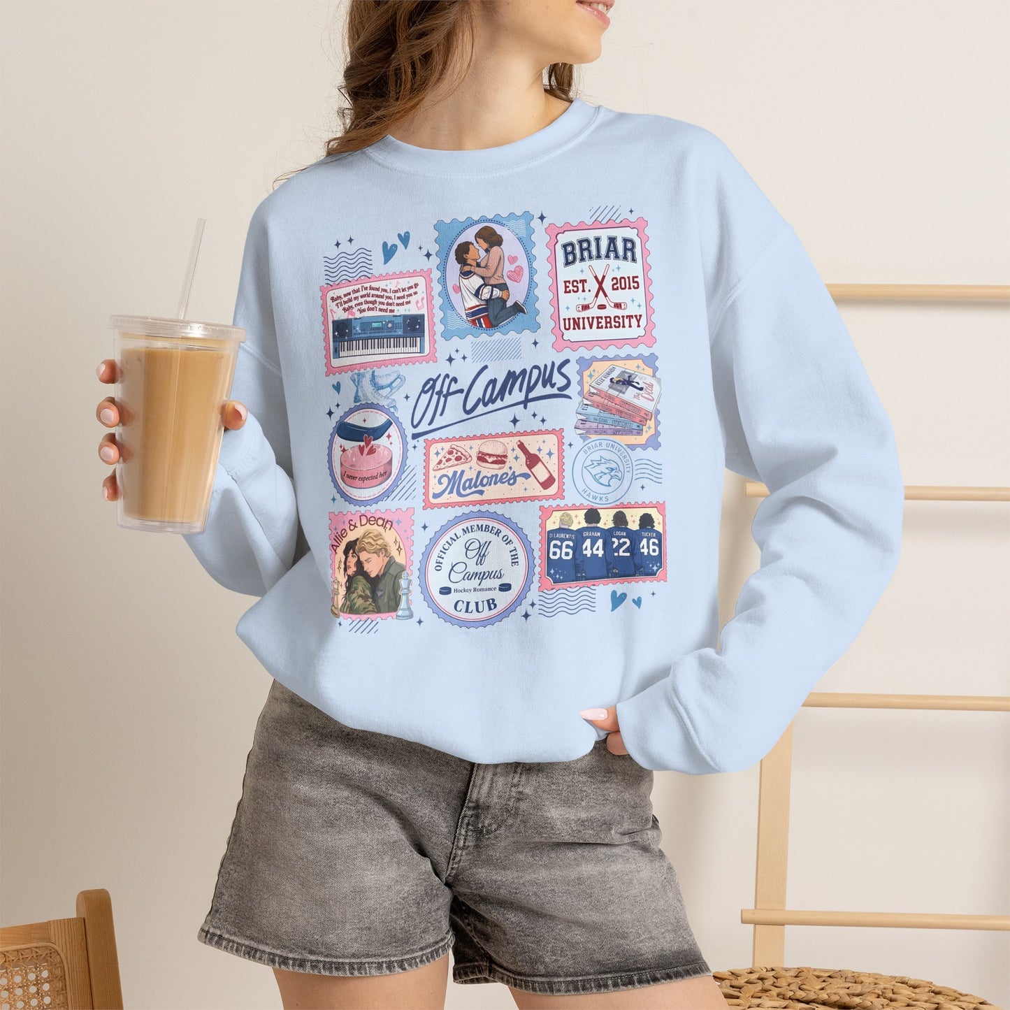 Off Campus Stamps Sweatshirt | Hockey Romance Crewneck | Briar University Inspired Sweatshirt | Bookish Romance Gift | Cozy Reader Pullover