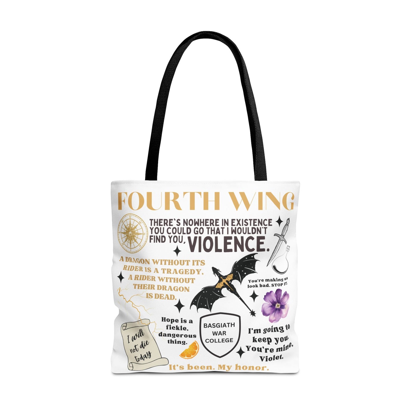 Fourth Wing Quote Tote Bag | Basgiath, Dragons & Violet Romance Design