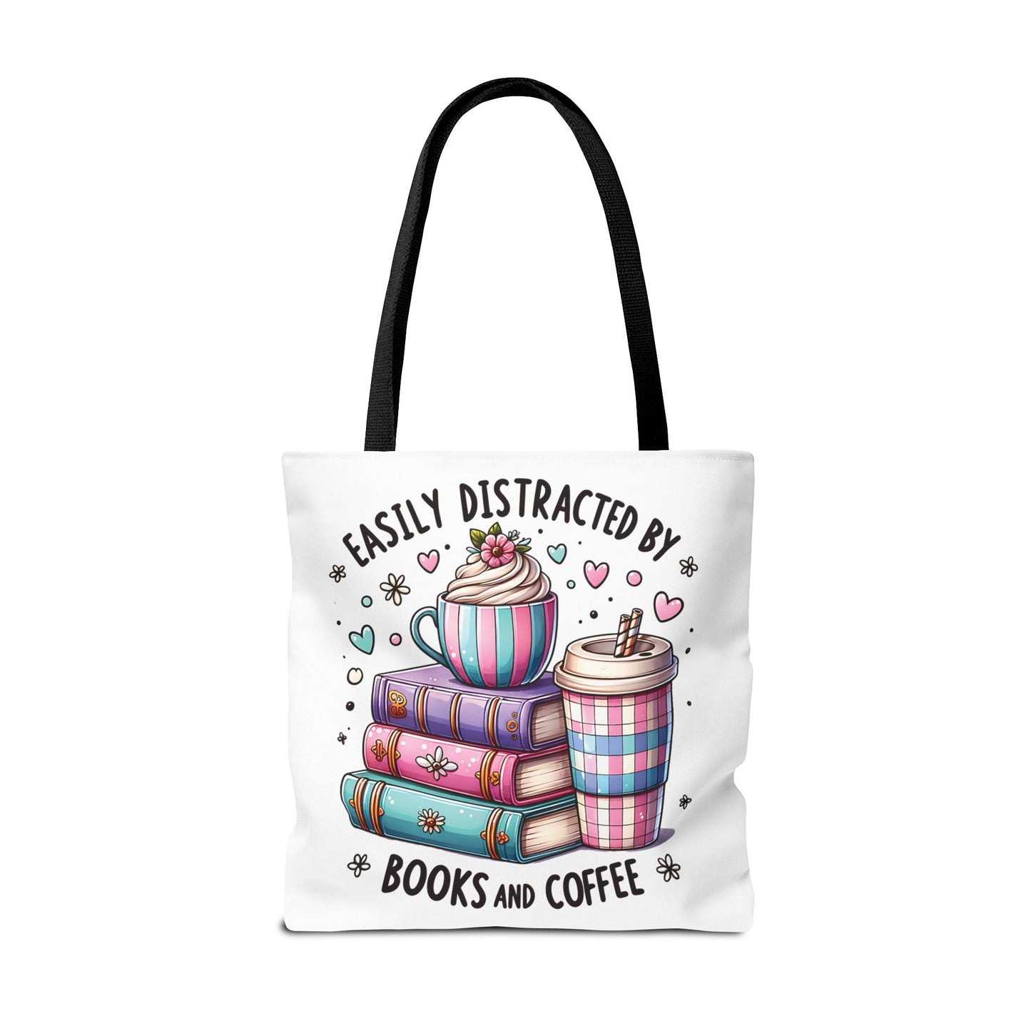Easily Distracted by Books and Coffee | Book Lover Tote Bag | Reading Gift Bag