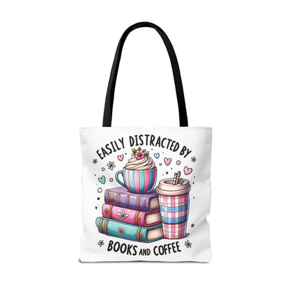 Easily Distracted by Books and Coffee | Book Lover Tote Bag | Reading Gift Bag