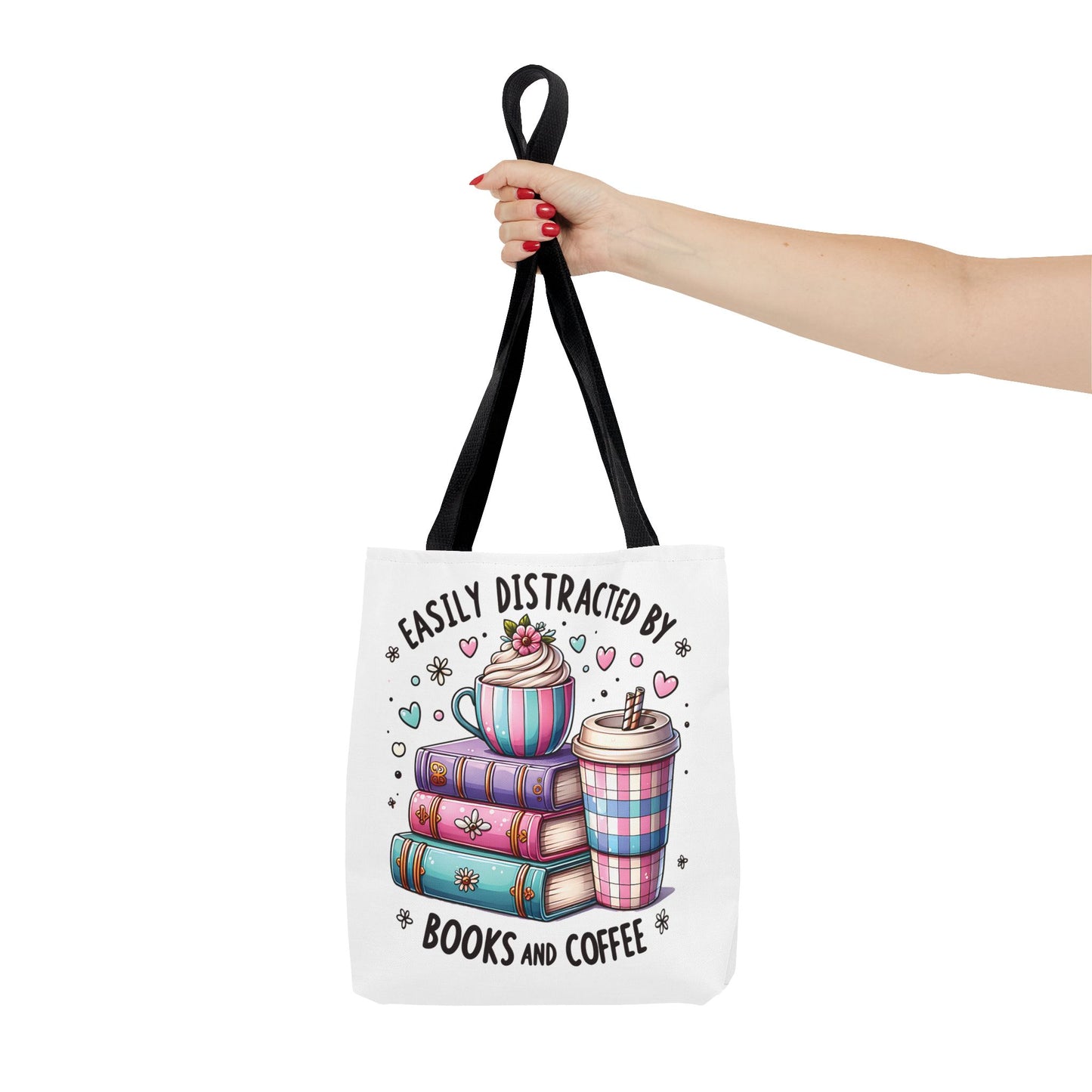 Easily Distracted by Books and Coffee | Book Lover Tote Bag | Reading Gift Bag