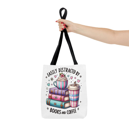 Easily Distracted by Books and Coffee | Book Lover Tote Bag | Reading Gift Bag