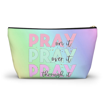 Pastel "Pray On It, Over It, Through It" Cosmetic Bag | Inspirational Zipper Pouch for Faith Filled Organization