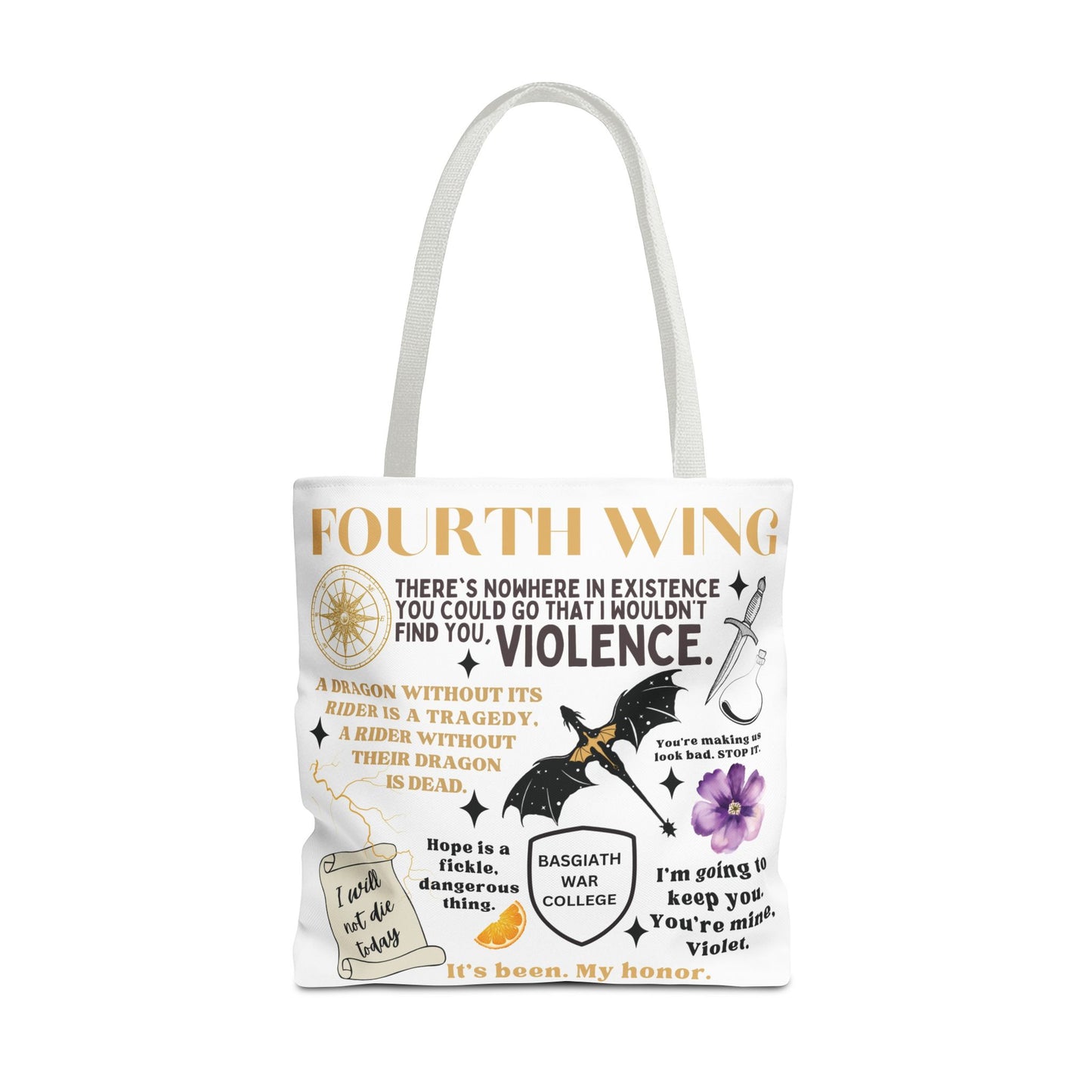 Fourth Wing Quote Tote Bag | Basgiath, Dragons & Violet Romance Design