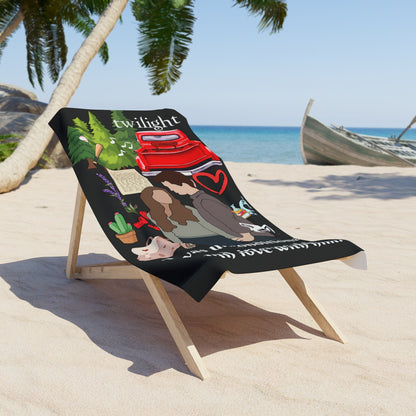 Twilight Inspired Romantic Beach Towel Bookish Love Quote and Iconic Illustrations
