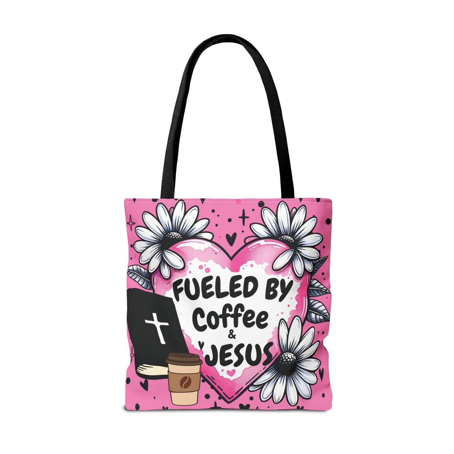Fueled by Coffee & Jesus Christian Tote Bag | Pink Floral Faith Market Bag
