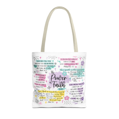 The Power of Faith | Christian Scripture Tote Bag | Inspirational Bible Verse Bag | Religious Gift for Women