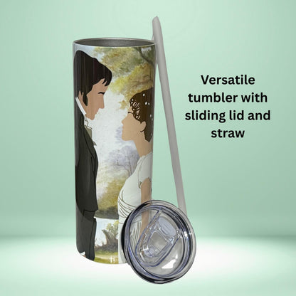 Pride and Prejudice Tumbler | Mr. Darcy & Elizabeth Silhouette | Romantic Quote Gift for Readers