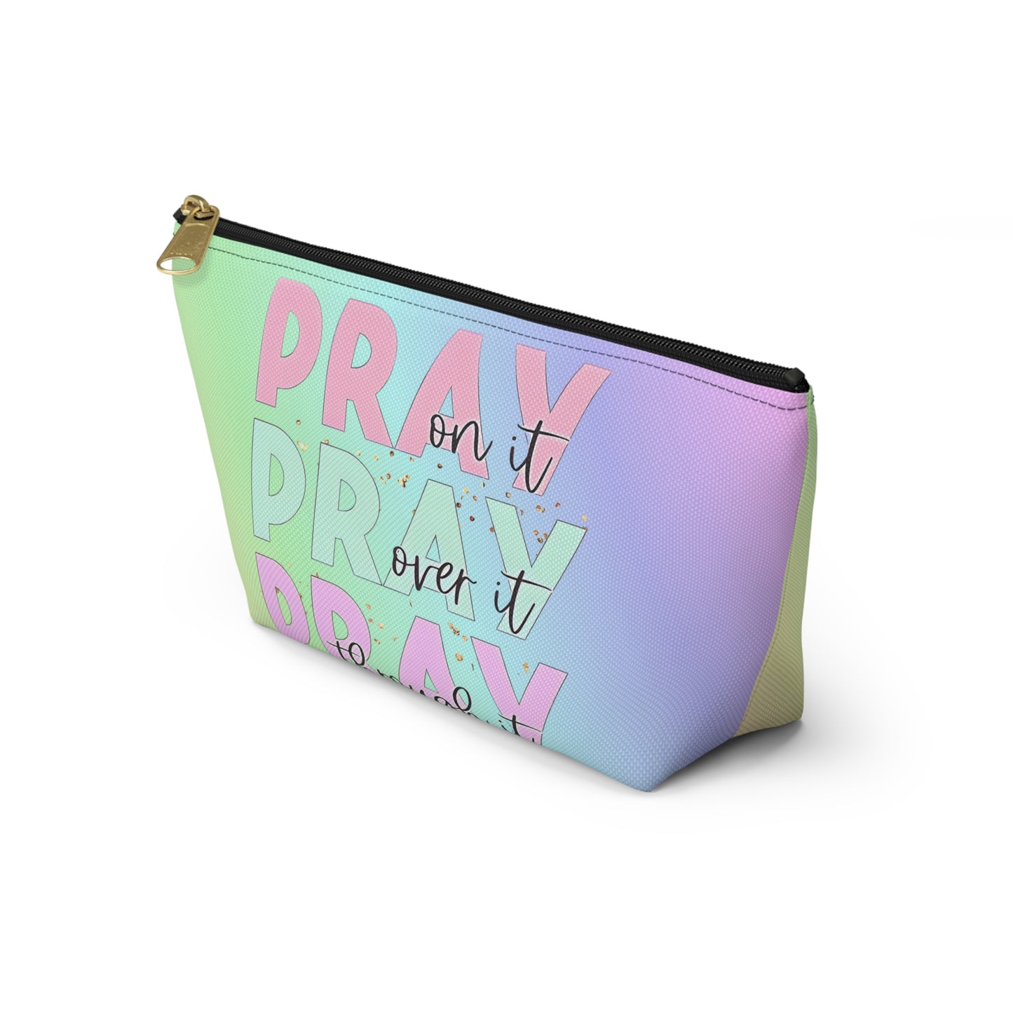 Pastel "Pray On It, Over It, Through It" Cosmetic Bag | Inspirational Zipper Pouch for Faith Filled Organization