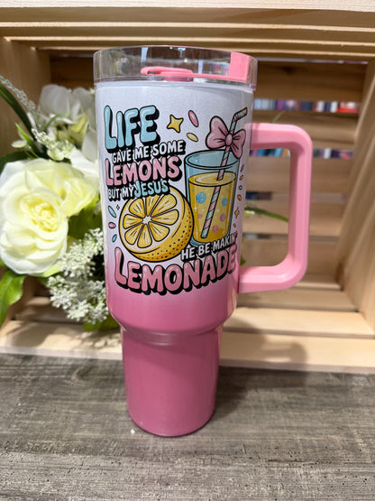 Pink Ombre Lemonade 40oz Tumbler | Faith-Inspired Quote Cup | Stanley Style Insulated Travel Mug