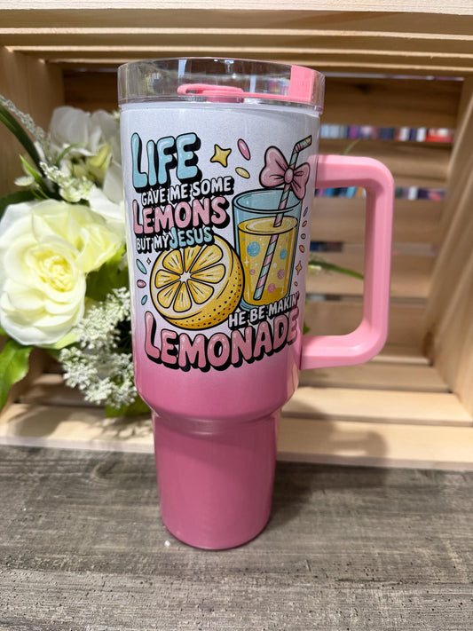 Pink Ombre Lemonade 40oz Tumbler | Faith-Inspired Quote Cup | Stanley Style Insulated Travel Mug