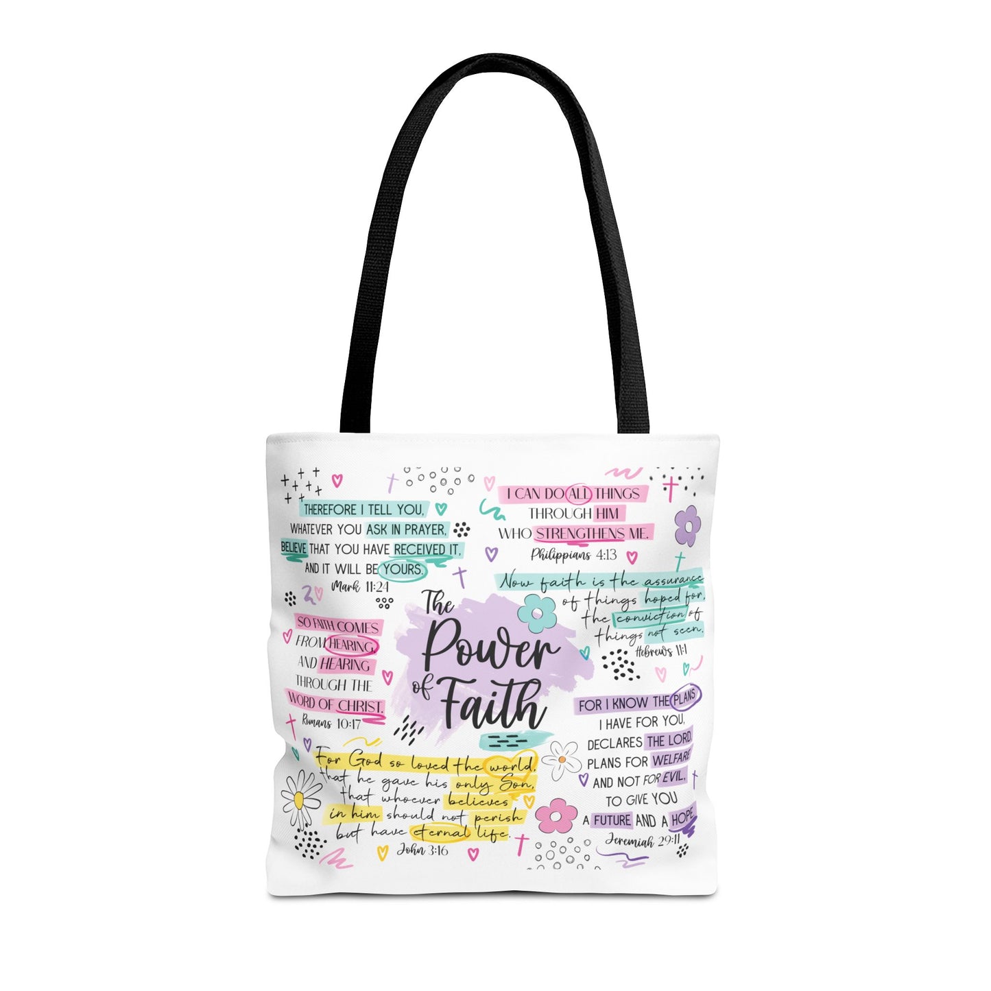The Power of Faith | Christian Scripture Tote Bag | Inspirational Bible Verse Bag | Religious Gift for Women