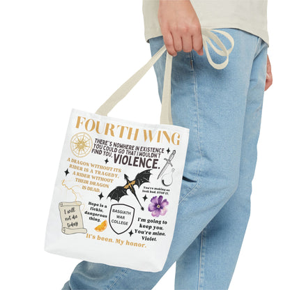 Fourth Wing Quote Tote Bag | Basgiath, Dragons & Violet Romance Design