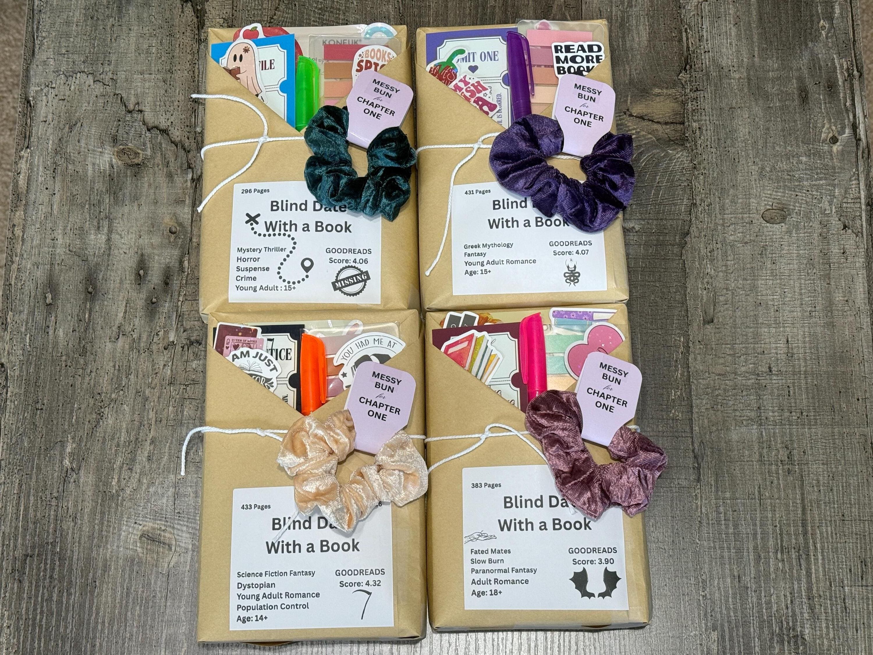 Blind Date With a Book | Surprise Wrapped Book Gift Set with Scrunchie, Stickers & More - Multiple Options to Choose from!