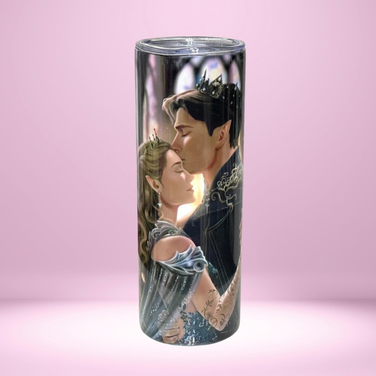 ACOTAR Inspired Tumbler – Feyre & Rhysand Romantic Fantasy Cup – "Hello, Feyre Darling" Elven Couple Design