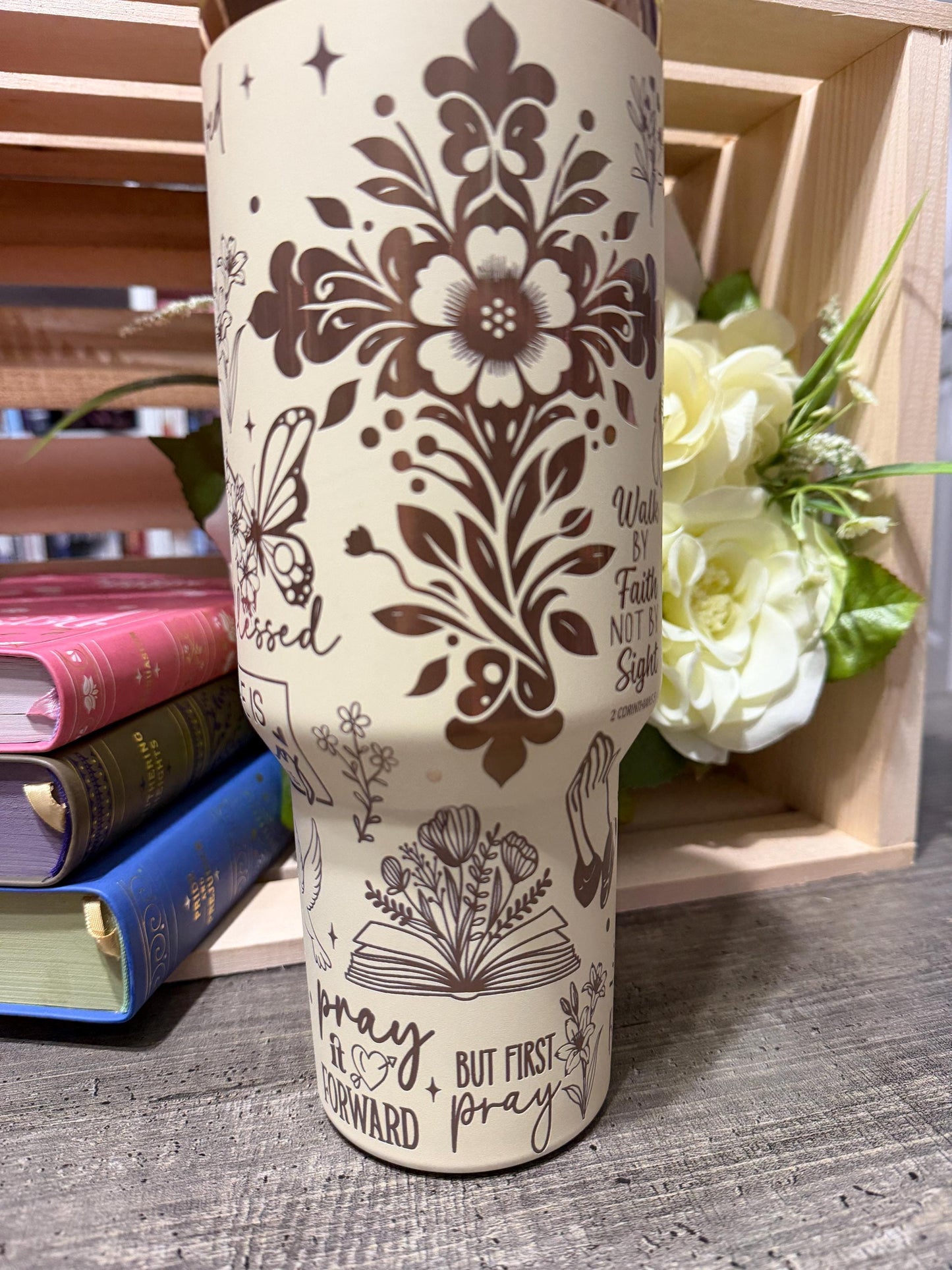 Christian 40oz Engraved Tumbler with Handle | Faith Scripture Cup | Pray Over It Stanley Style Mug | Proverbs 31:25 Gift for Women