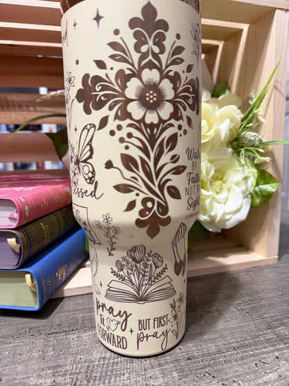 Christian 40oz Engraved Tumbler with Handle | Faith Scripture Cup | Pray Over It Stanley Style Mug | Proverbs 31:25 Gift for Women
