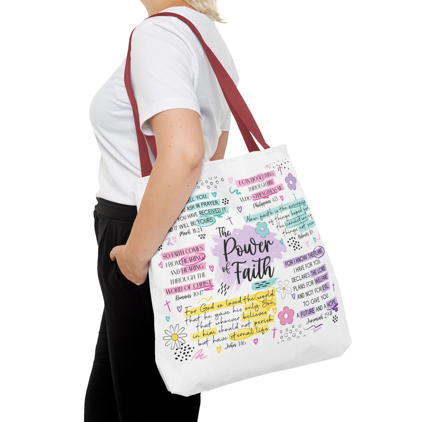 The Power of Faith | Christian Scripture Tote Bag | Inspirational Bible Verse Bag | Religious Gift for Women