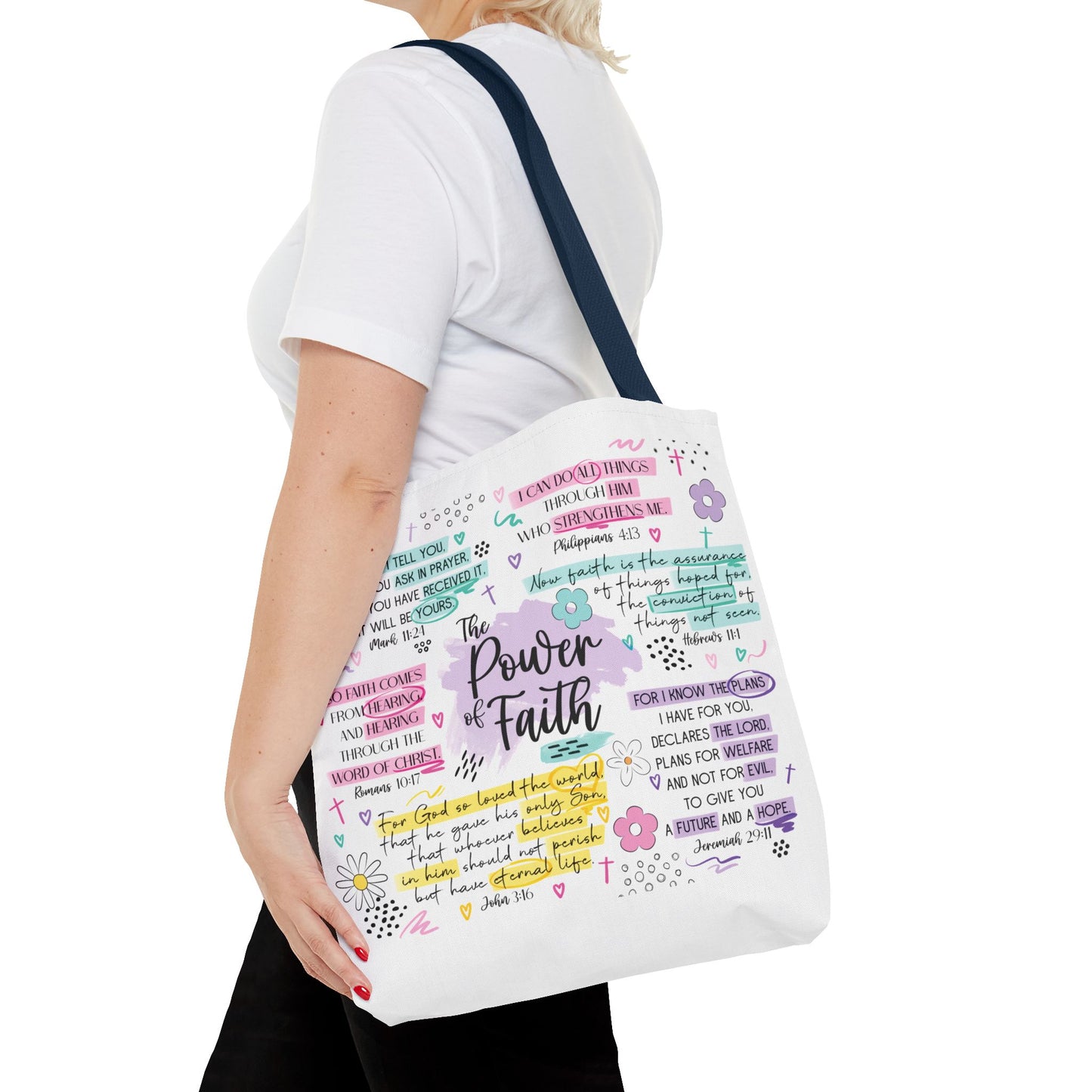 The Power of Faith | Christian Scripture Tote Bag | Inspirational Bible Verse Bag | Religious Gift for Women