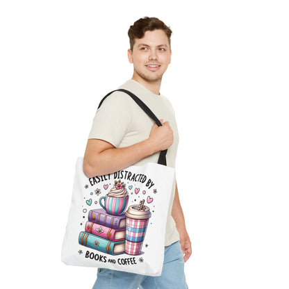 Easily Distracted by Books and Coffee | Book Lover Tote Bag | Reading Gift Bag