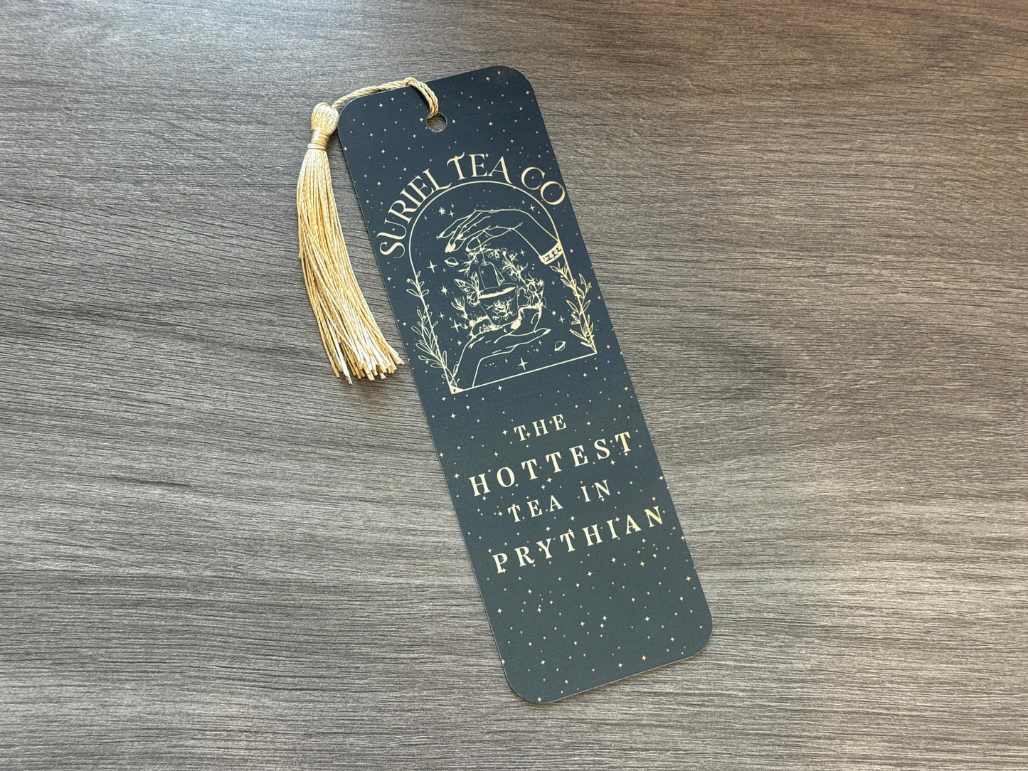 Suriel Tea Co Bookmark – The Hottest Tea in Prythian – ACOTAR Inspired Gold Foil Bookmark with Tassel