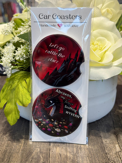 Throne of Glass Inspired Car Coasters – Abraxos & “Rattle the Stars” Set