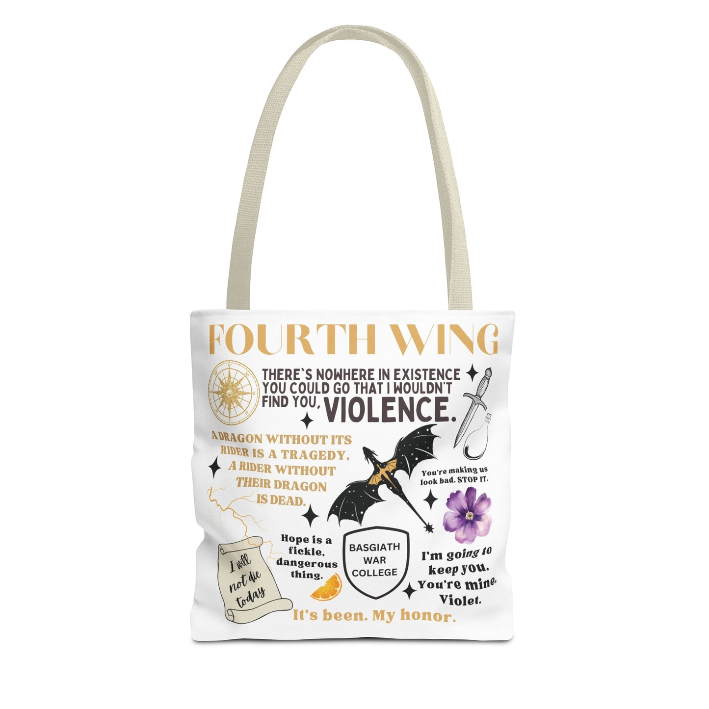 Fourth Wing Quote Tote Bag | Basgiath, Dragons & Violet Romance Design