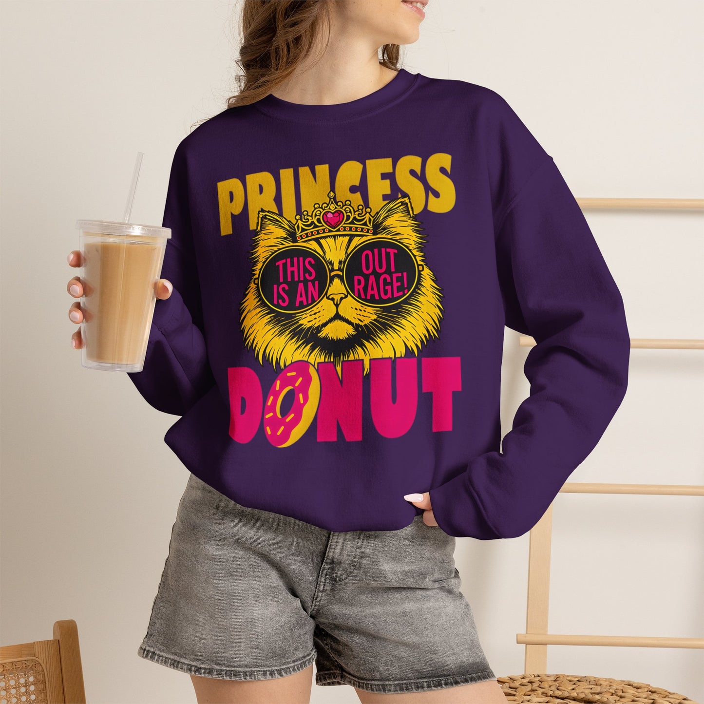 Princess Donut "This Is an Outrage!" Sweatshirt | Dungeon Crawler Carl Inspired Crewneck | Princess Donut Fan Gift | Funny Cat Sweatshirt