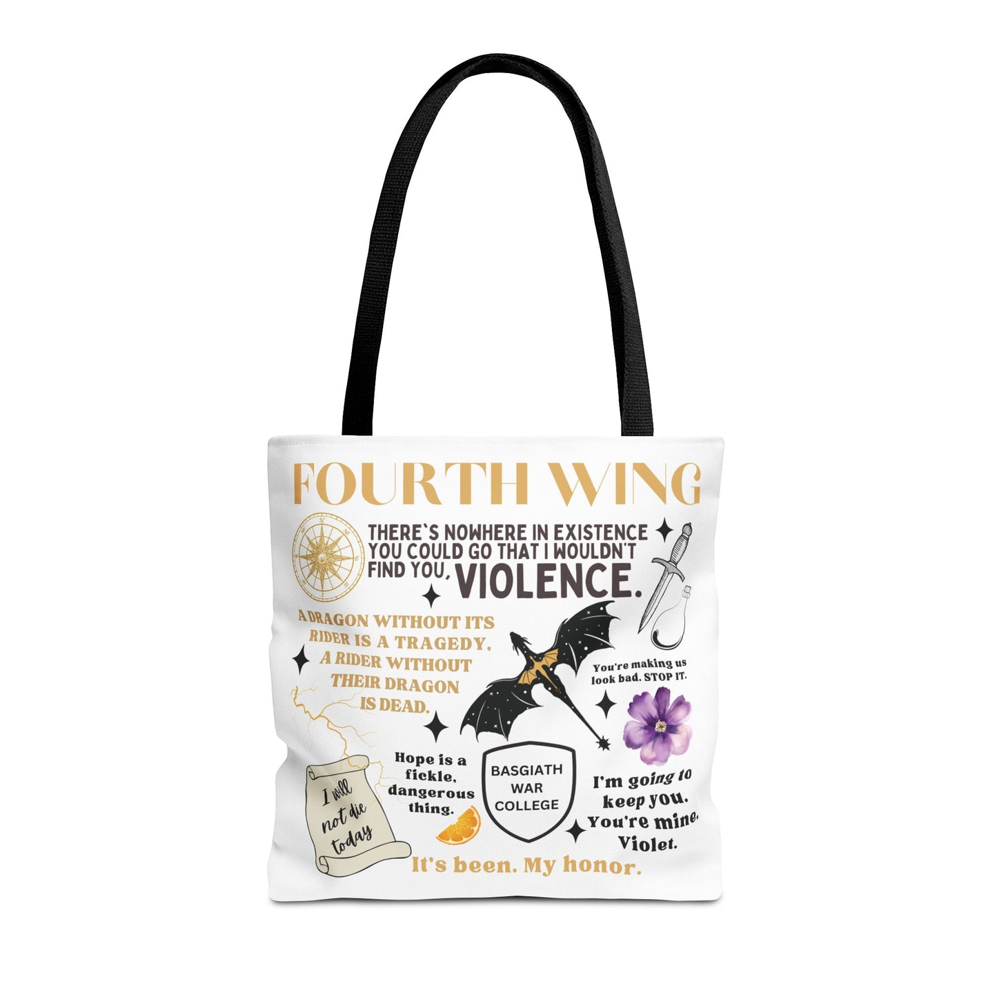 Fourth Wing Quote Tote Bag | Basgiath, Dragons & Violet Romance Design