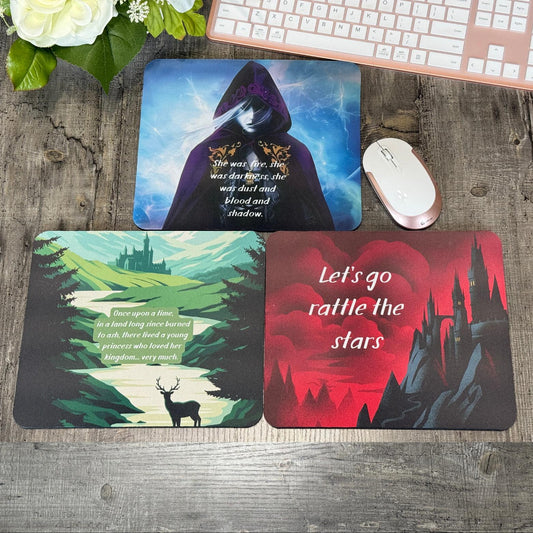 Throne of Glass Inspired Mouse Pad Set | Fantasy Desk Mats with Quotes | Sorceress, Castle & Rattle the Stars Designs