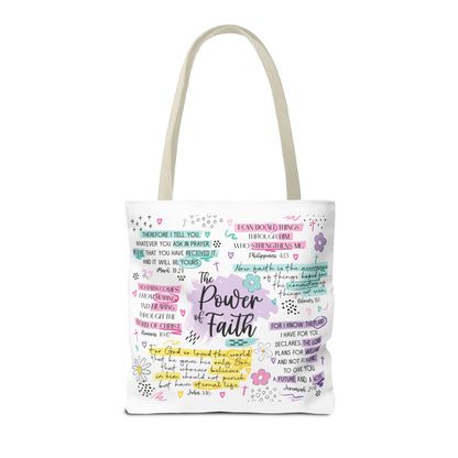 The Power of Faith | Christian Scripture Tote Bag | Inspirational Bible Verse Bag | Religious Gift for Women