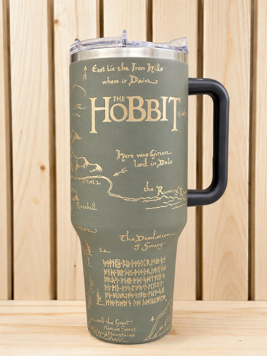 The Hobbit 40oz Engraved Tumbler | LOTR Inspired Travel Mug | Middle Earth Map Cup | Tolkien Fantasy Gift | Bookish Tumbler