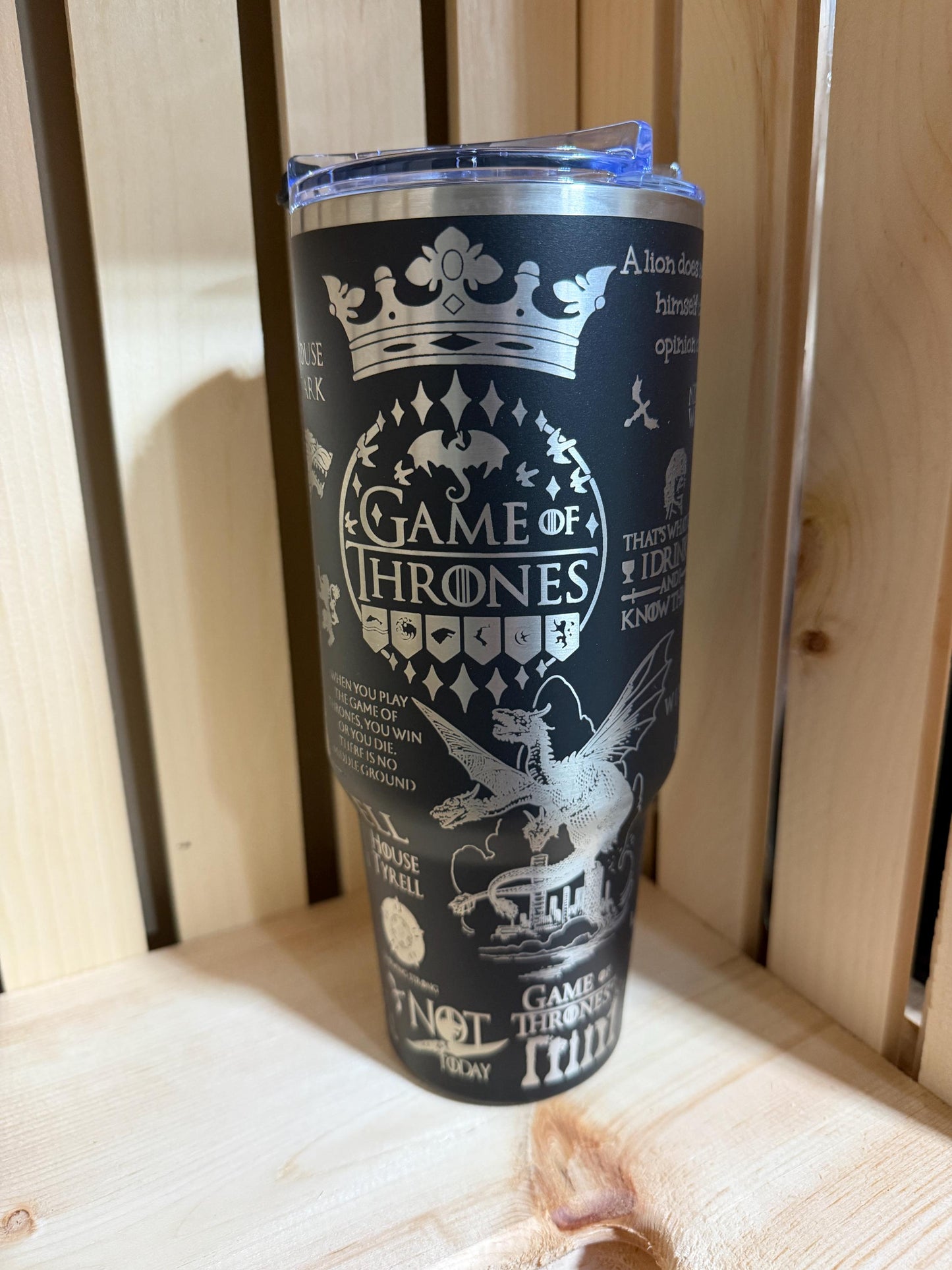 Game of Thrones 40oz Engraved Tumbler | GOT Stanley Style Cup | House Stark Dragon Travel Mug | Fantasy Bookish Gift | Winter Is Coming