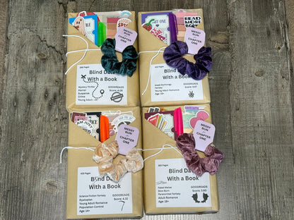 Blind Date With a Book | Surprise Wrapped Book Gift Set with Scrunchie, Stickers & More - Multiple Options to Choose from!