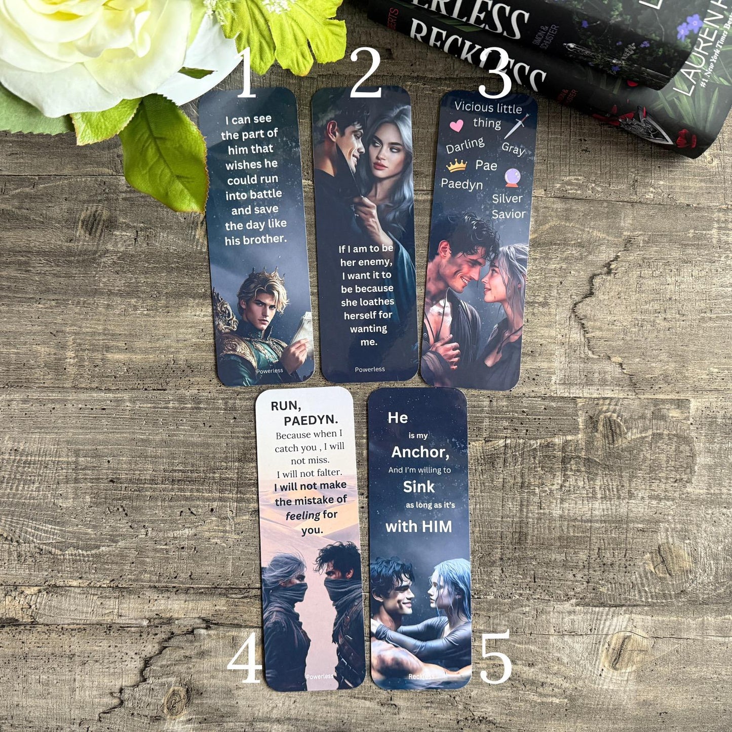 Powerless Inspired Bookmark Set | Lauren Roberts Bookish Gifts | Character Art + Quotes | Paedyn & Kitt | Enemies to Lovers