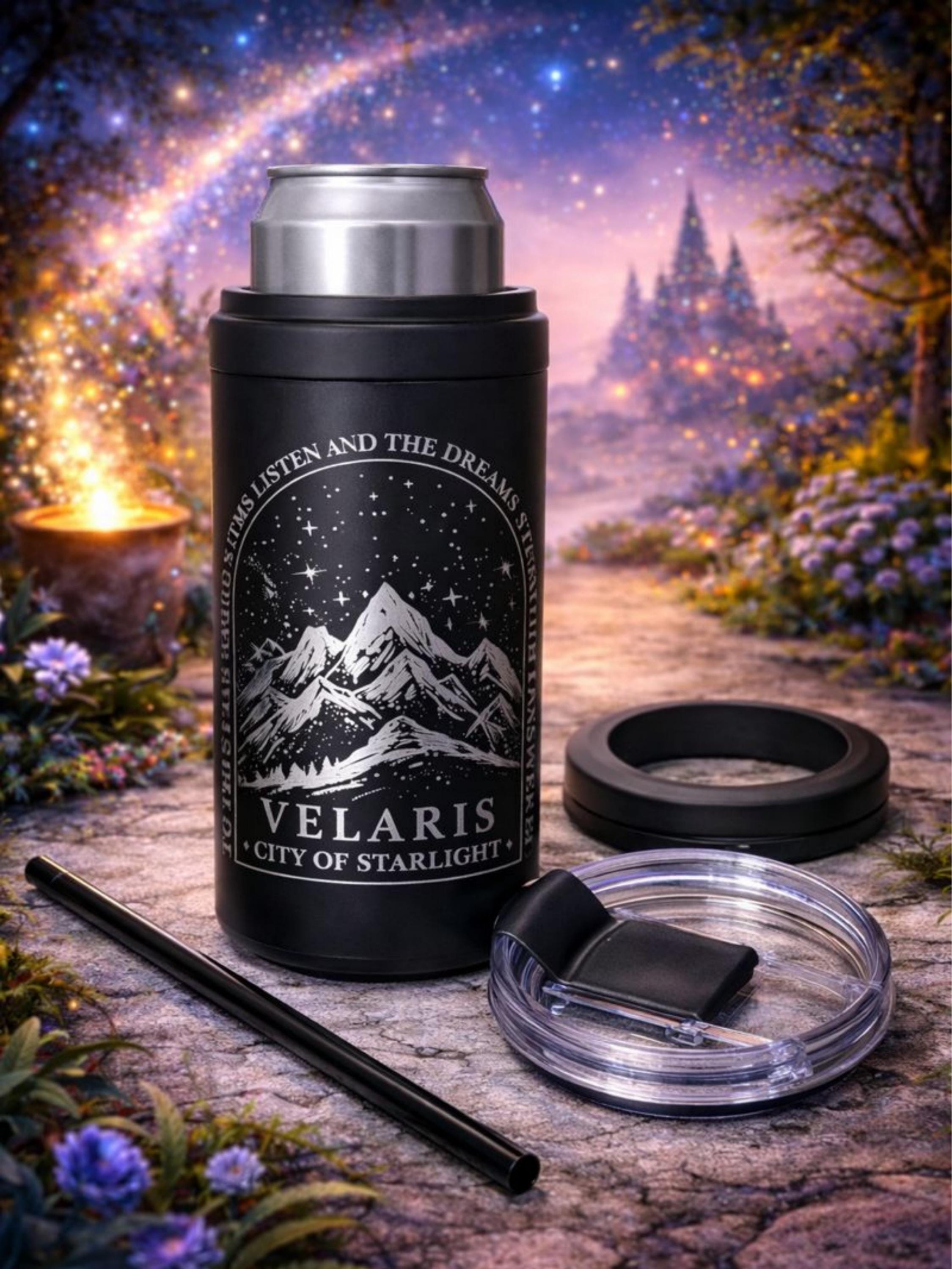 ACOTAR Inspired Can Cooler & 14oz Tumbler | 4-in-1 Fantasy Bookish Drinkware | Romantasy Gift