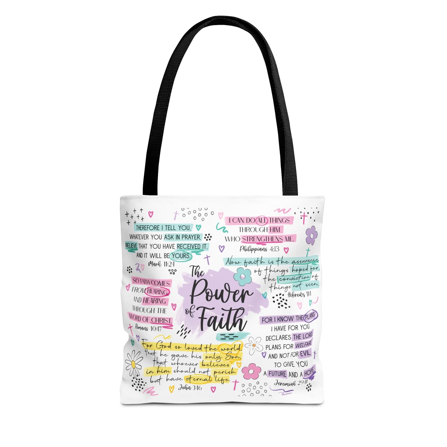 The Power of Faith | Christian Scripture Tote Bag | Inspirational Bible Verse Bag | Religious Gift for Women