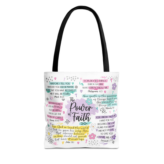 The Power of Faith | Christian Scripture Tote Bag | Inspirational Bible Verse Bag | Religious Gift for Women
