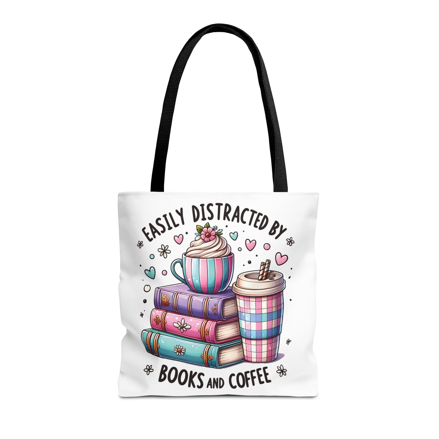 Easily Distracted by Books and Coffee | Book Lover Tote Bag | Reading Gift Bag