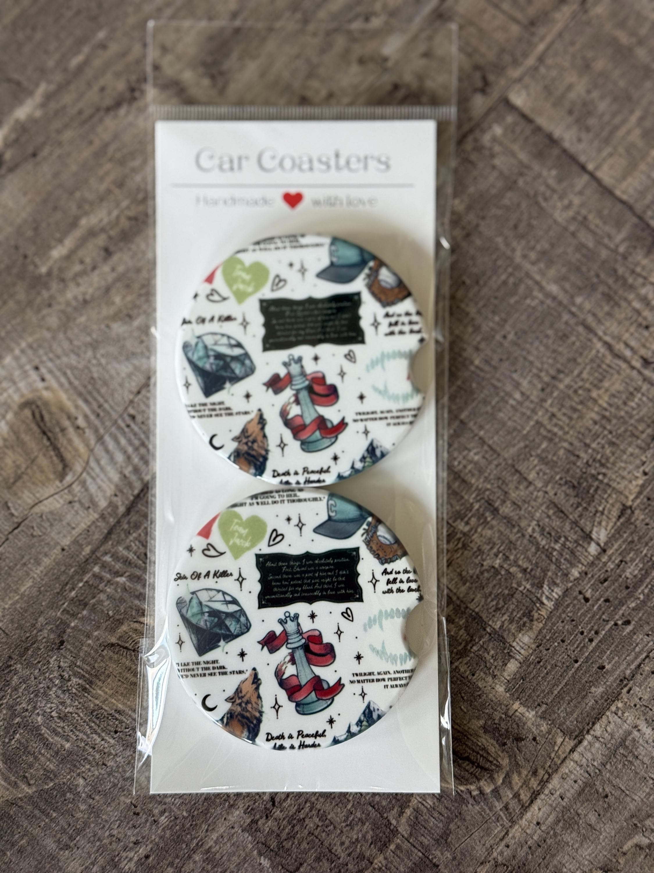 Twilight Inspired Car Coasters – Forks, Wolves & Vampires Quote Set