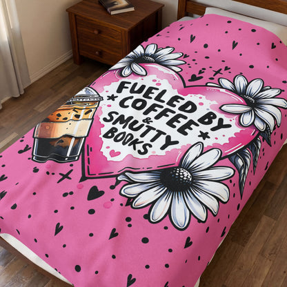 Fueled by Coffee and Smutty Books Blanket | Pink Bookish Cozy Reading Throw
