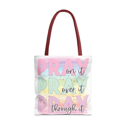 Pray On It | Pray Over It | Pray Through It Tote Bag | Christian Tote Bag